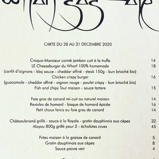 Menu du Wharf Zazate 