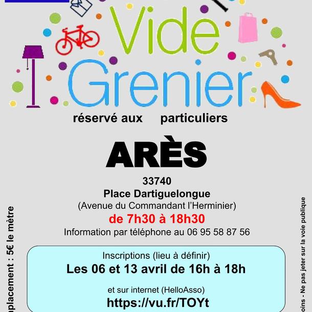 VIDE-GRENIERS à Arès au profit des Restos du Coeur
