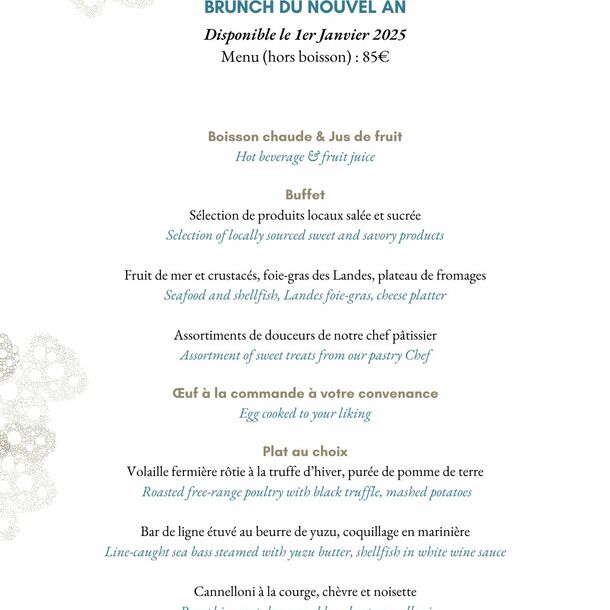 Brunch du Nouvel An à l'Ecume, restaurant de l'hôtel Les Vagues